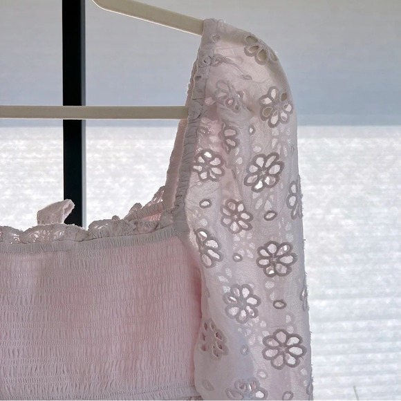 Saylor Demetria Square Neck Smock Floral Eyelet Mini Dress Lilac Large Feminine - Picture 4 of 6